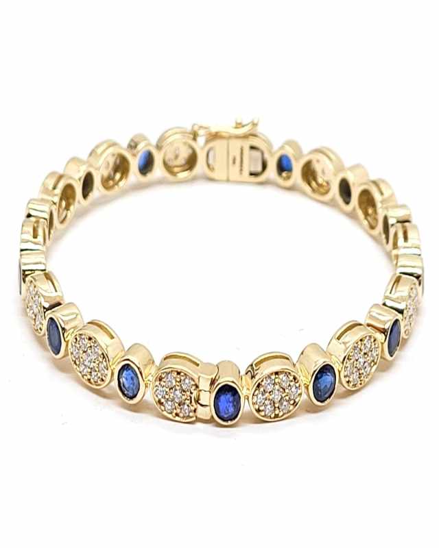 18K Yellow Gold Blue Sapphire and Diamond Bracelet